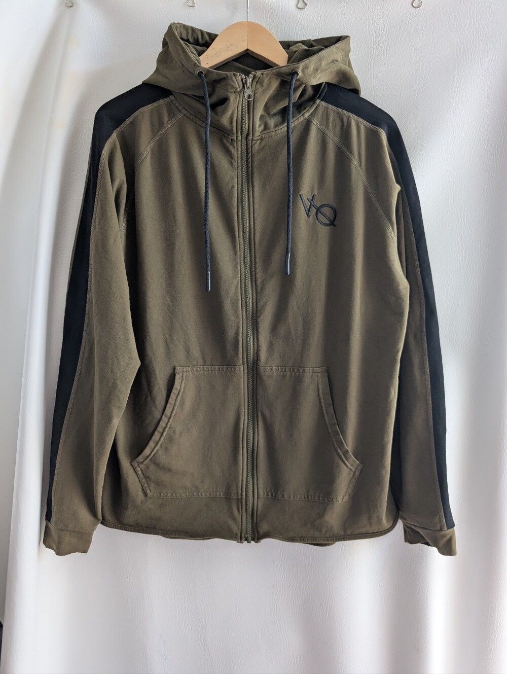 Vanquish Olive Cotton Full Zip Hoodie with Black Accents & Pockets - XL